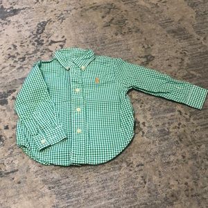 Green and white gingham shirt by Polo.